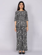 Women’s Black Printed Relaxed Fit Boat Neck Co-ord Set