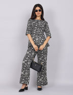 Women’s Black Printed Relaxed Fit Boat Neck Co-ord Set
