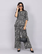 Women’s Black Printed Relaxed Fit Boat Neck Co-ord Set