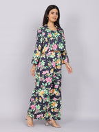 Women’s Navy Green Printed Relaxed Fit Collared Co-ord Set