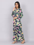 Women’s Navy Green Printed Relaxed Fit Collared Co-ord Set