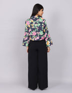 Women’s Navy Green Printed Relaxed Fit Collared Top