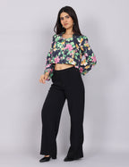 Women’s Navy Green Printed Relaxed Fit Collared Top