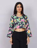 Women’s Navy Green Printed Relaxed Fit Collared Top