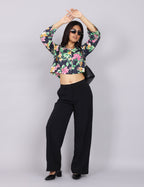 Women’s Navy Green Printed Relaxed Fit Collared Top